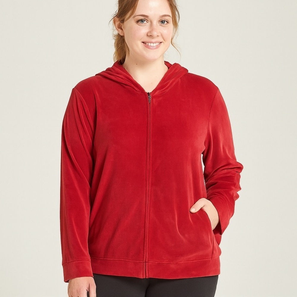 Bobbie Brooks Red Velour Zip Up Hoodie Jacket Size M (10/12) Cozy Casual